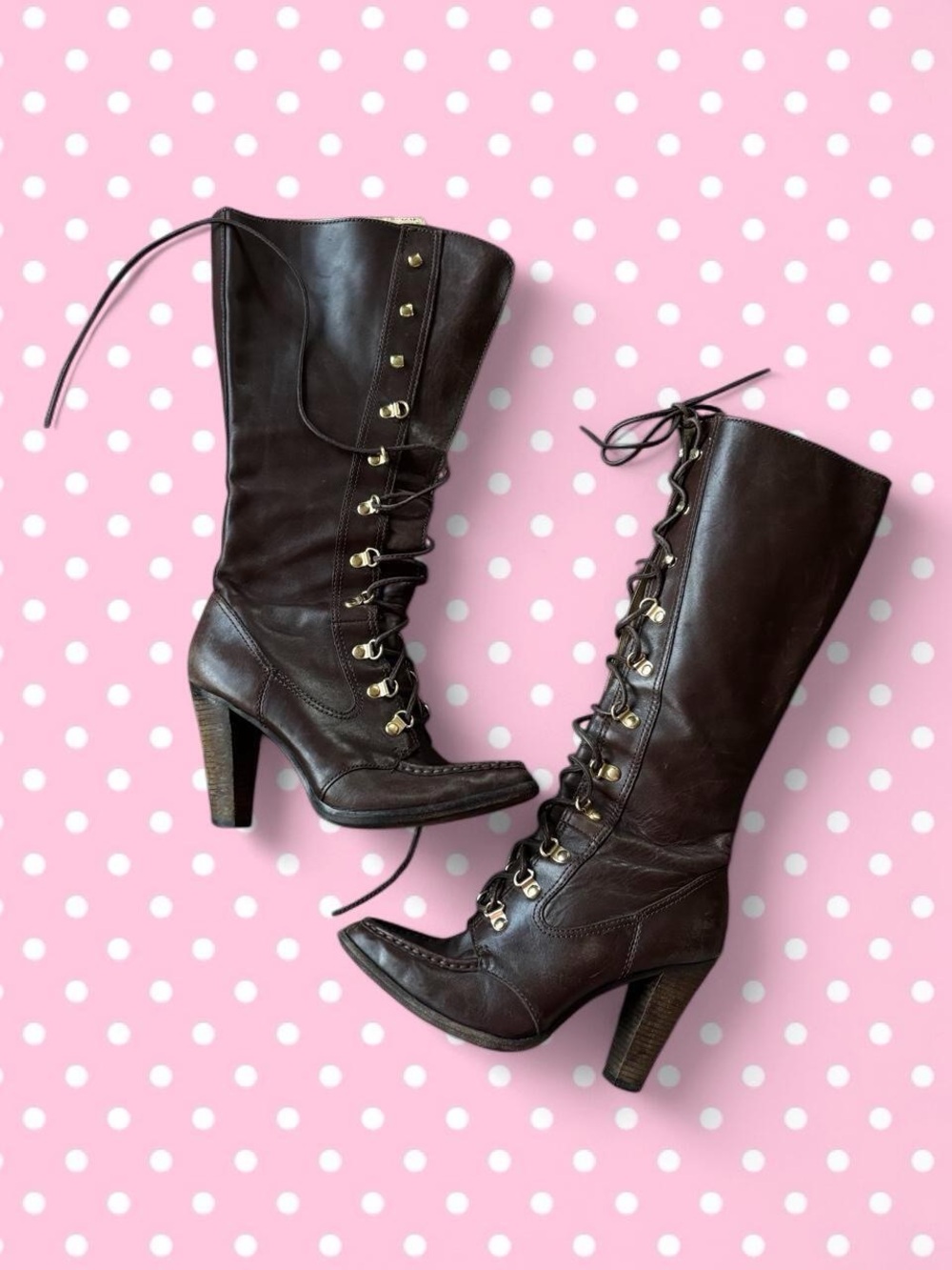 True vintage Michael Kors Dark Brown Lace-Up High Heel Knee Boots